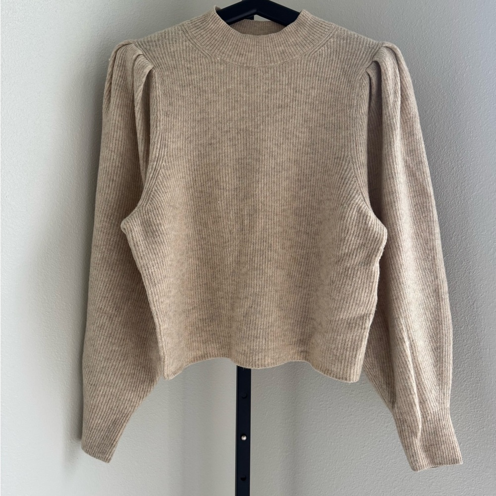 Beige Ribbed Knit Sweater